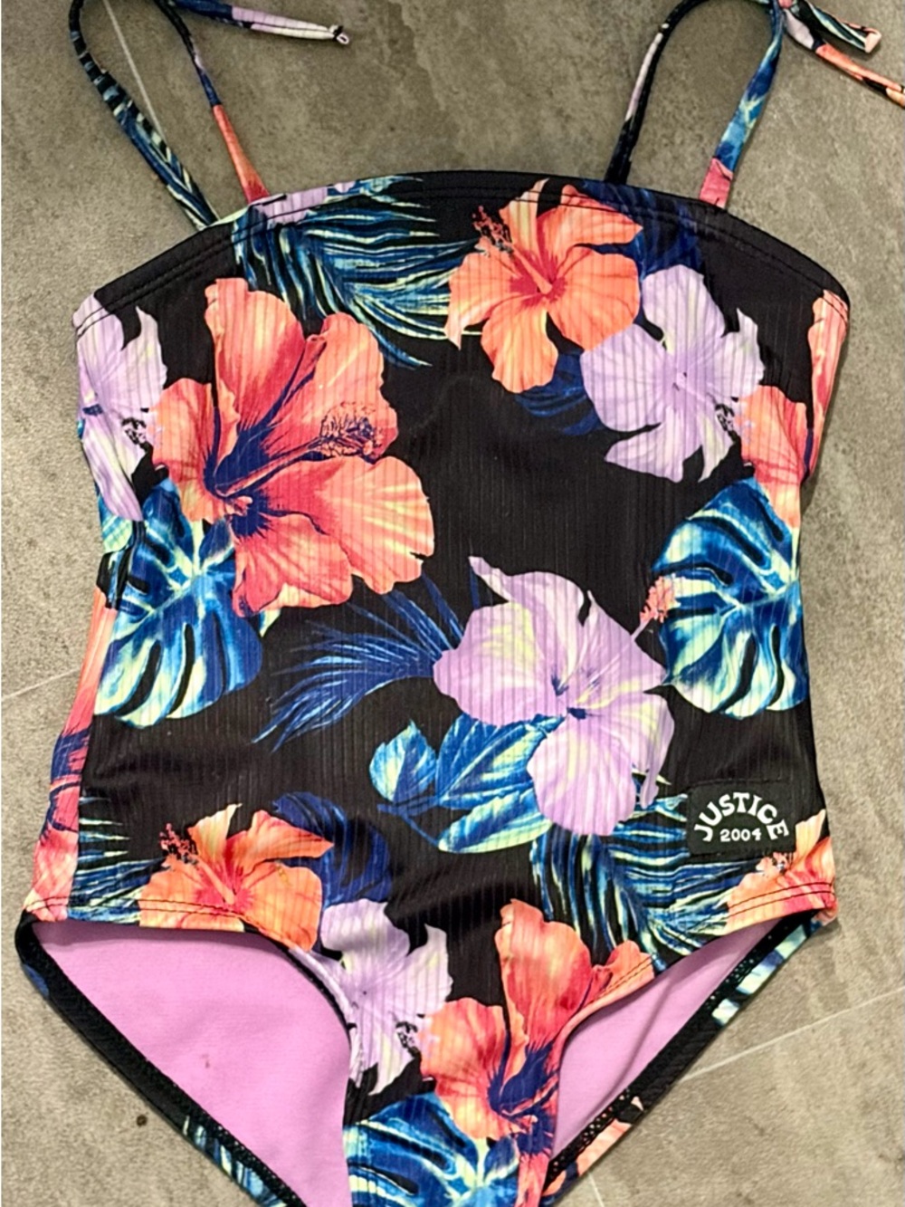Justice Girls' Black Tropical Floral One-Piece Swimsuit